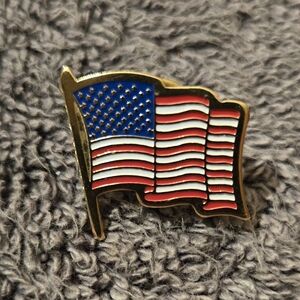 Vintage American Waving Flag Lapel Pin 3/4" USA Gold Tone